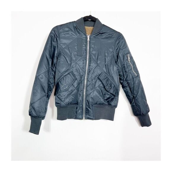 Whistles Bomber Jacket Womens XS Black Nylon Quilted Reversible Full Zip Classic - Picture 1 of 6